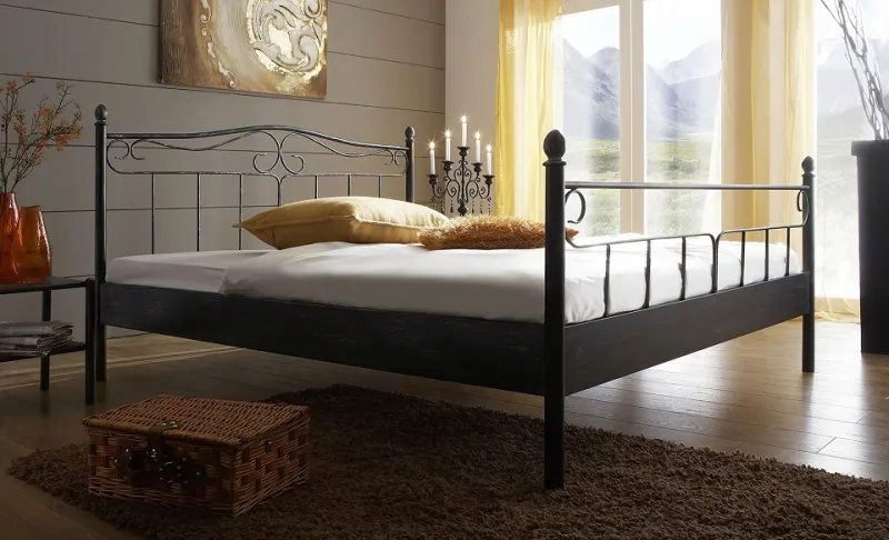 Metallbett Iris | schwarz / silber gewischt | 200x210 | mit Fußteil
