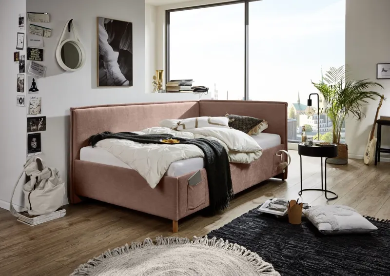 Polsterbett Fun | rose | 140 x 200 cm | mit Rückenteil | mit Bettkasten | ohne Matratze