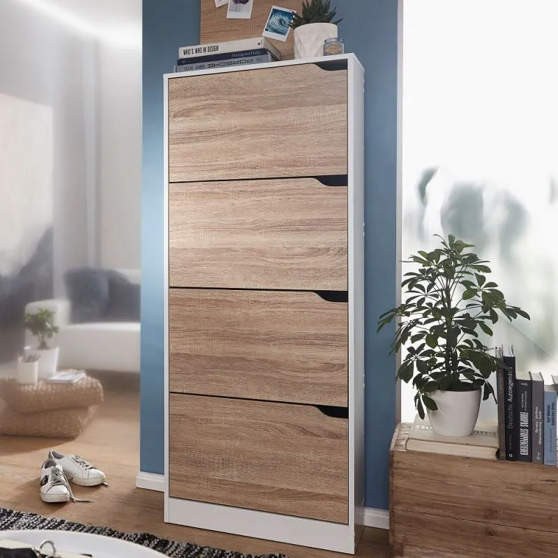 Schuhschrank Schuhkipper Vera | mit Klappen | Sonoma / weiß