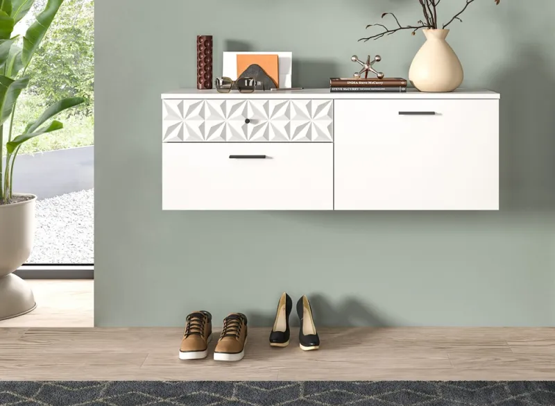 Schuhschrank/Hängeschrank Prisma | weiß / weiß Hochglanz