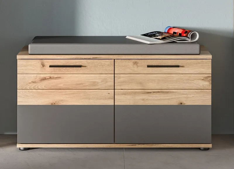 Sitzbank Mason | Nox Oak / Basalt grau mit Sitzkissen