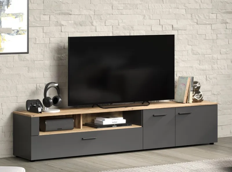 TV-Board Lowboard Esteban | Anthrazit / Coast Evoke Oak ohne Beleuchtung