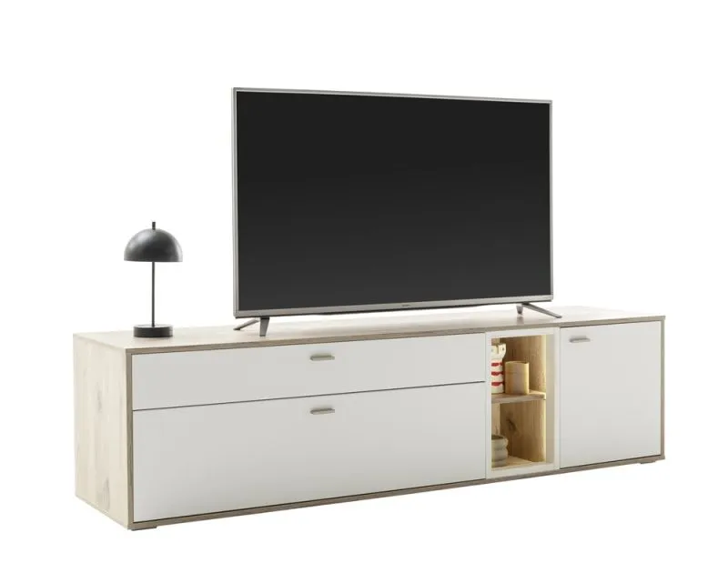 TV-Board Santerno | Soft white / Viking Oak | LED Beleuchtung