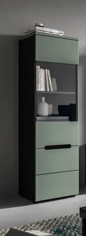 Vitrine Canu | Smoke Green / Basalt Grau ohne Beleuchtung