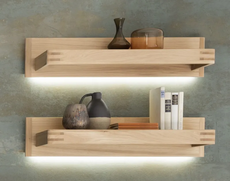 Wandboard Set Salvador | Eiche Bianco | 2-teilig mit 2er Set LED Beleuchtung 85 cm