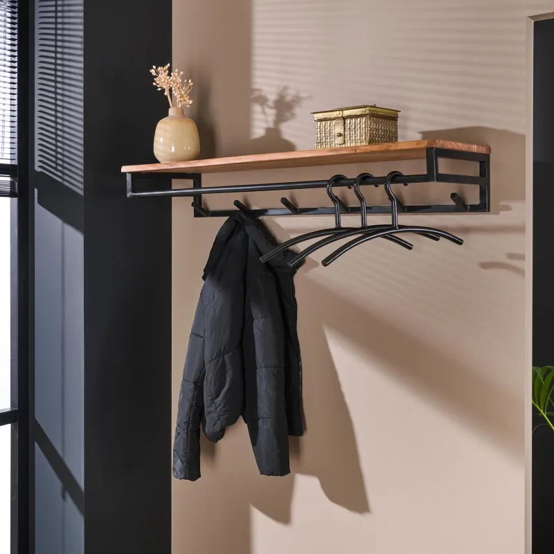 Wandgarderobe Garderobenpaneel Keno 6 Haken | Akazie massiv | natur