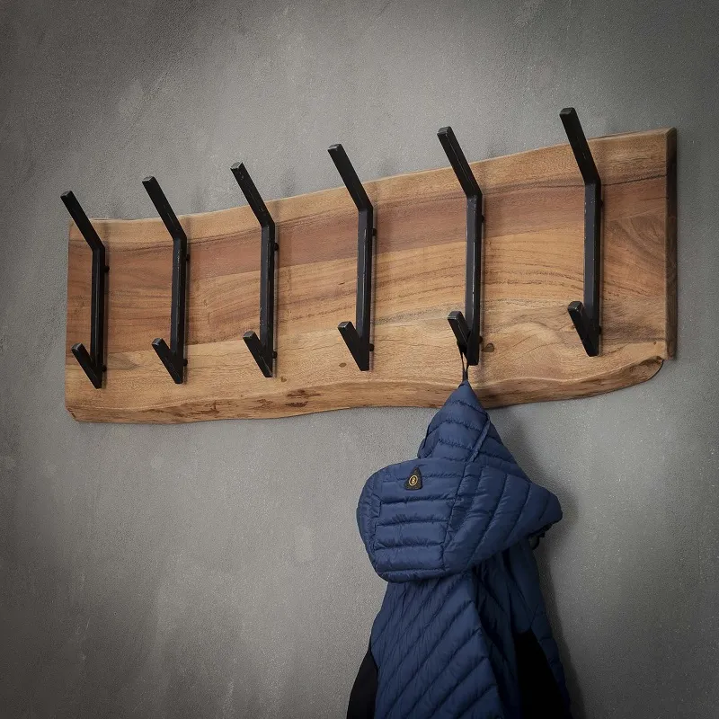 Wandgarderobe Garderobenpaneel Kes 2x6 Haken | Akazie massiv | natur