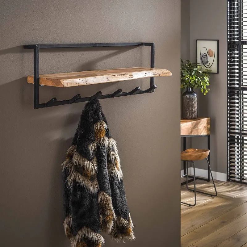 Wandgarderobe Garderobenpaneel Shani 6 Haken | Akazie massiv | natur