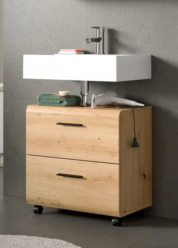Waschbeckenunterschrank Ice | mit Schubkästen auf Rollen | Artisan Oak