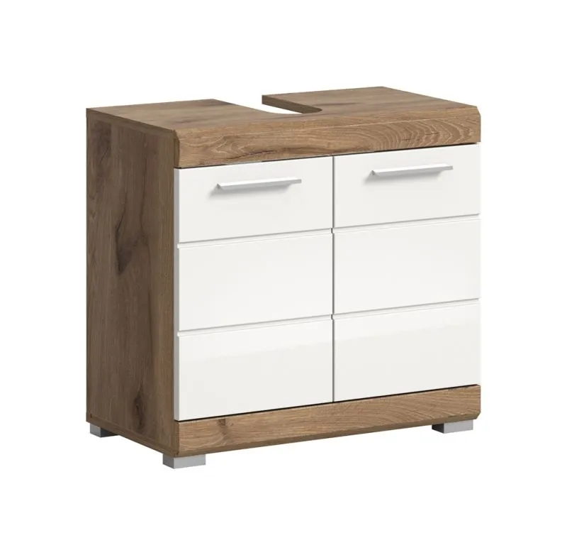 Waschbeckenunterschrank Wave | weiß Hochglanz / Nox Oak