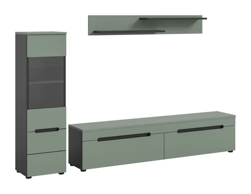 Wohnwand Anbauwand Canu | 2-teilig | Smoke Green / Basalt Grau