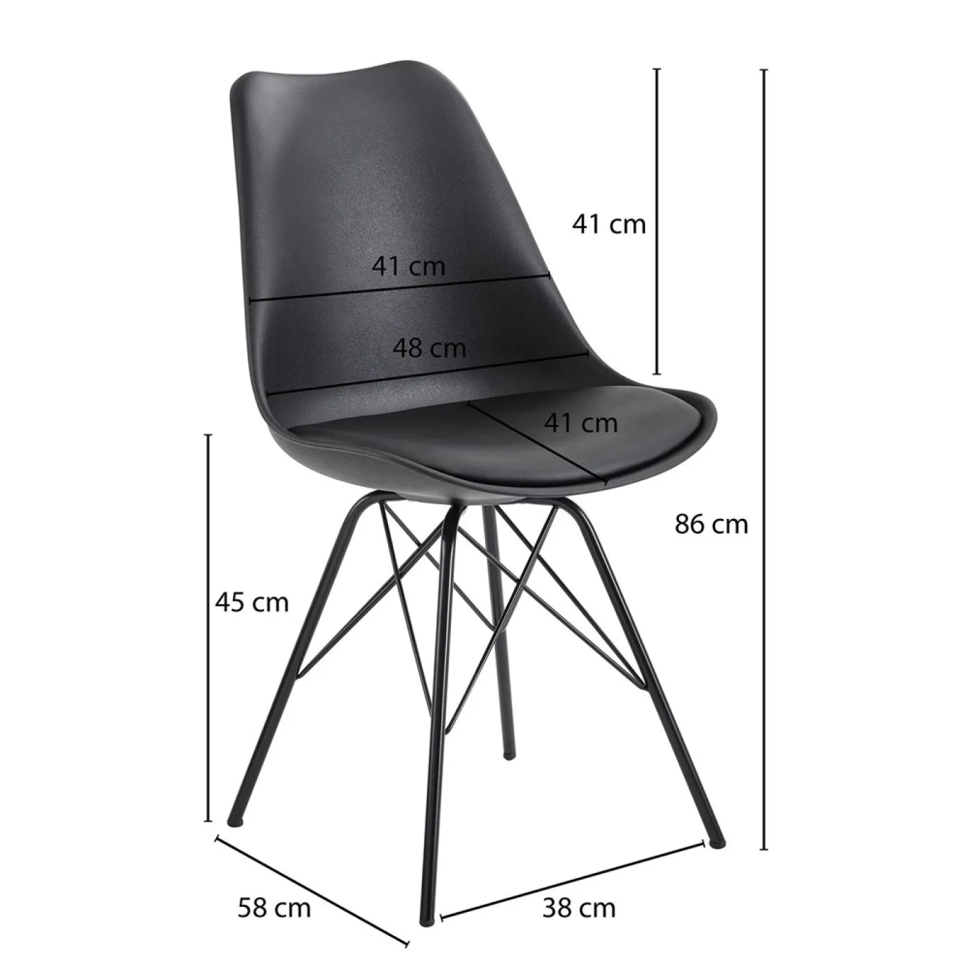 2er Set Esszimmerstuhl Velina | mit schwarzen Beinen | Kunstleder | schwarz