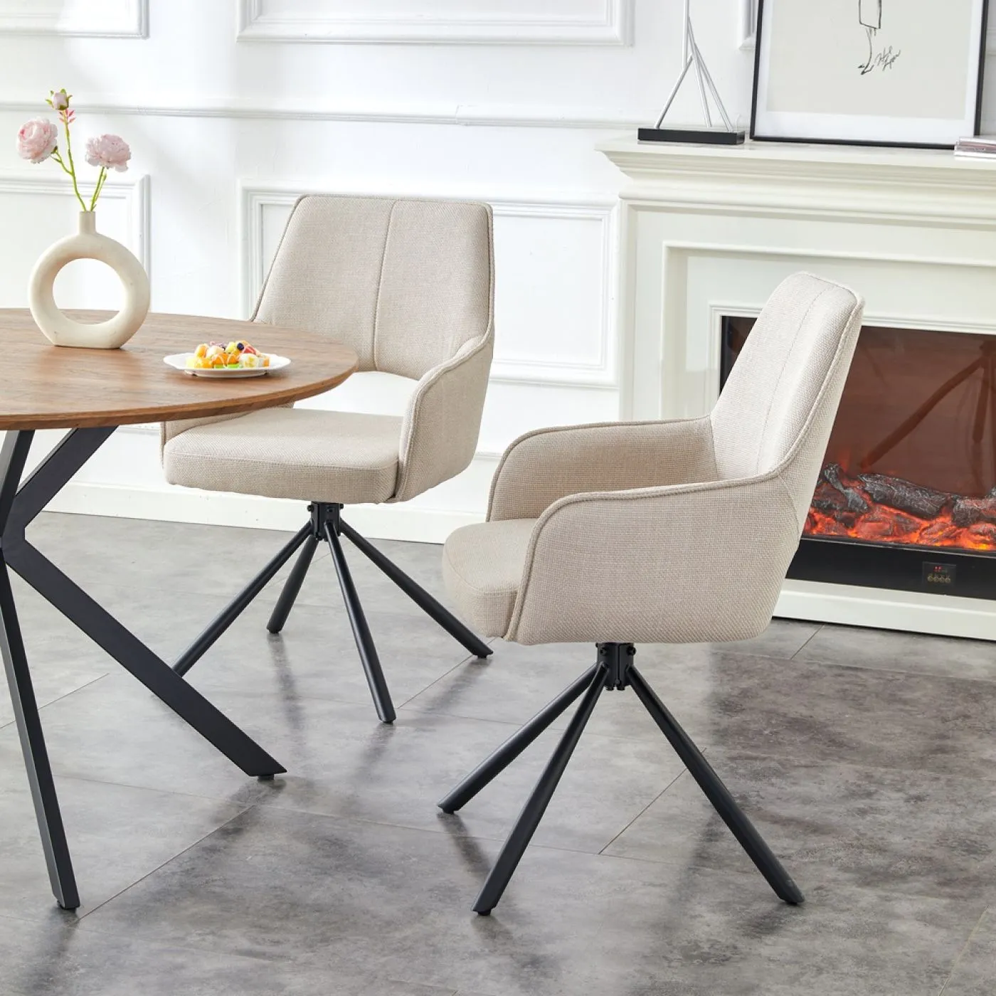 2er Set Stuhl Jana | Webstoff | drehbar | creme