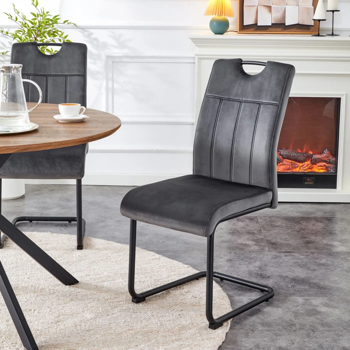 2er Set Stuhl Lisa | Samtbezug | anthrazit