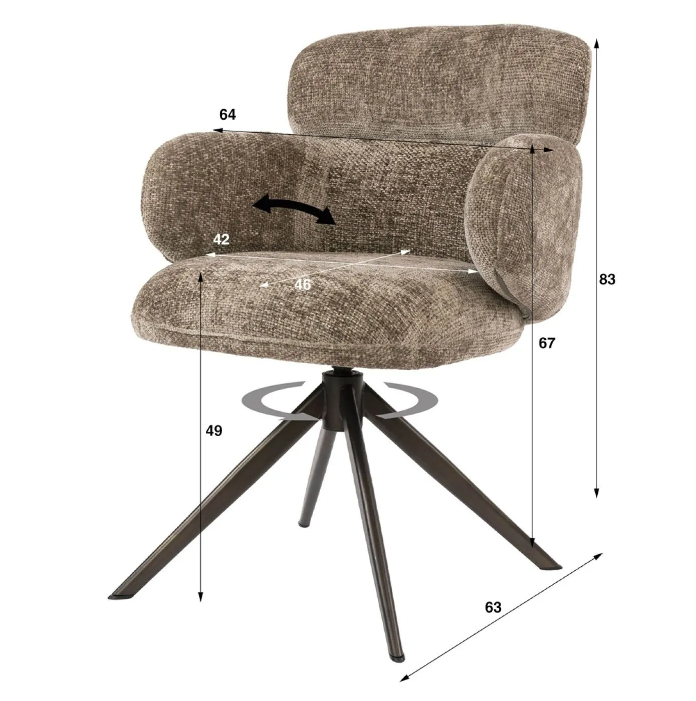2er Set Stuhl Tano | Chenillestoff | drehbar | champagne-braun
