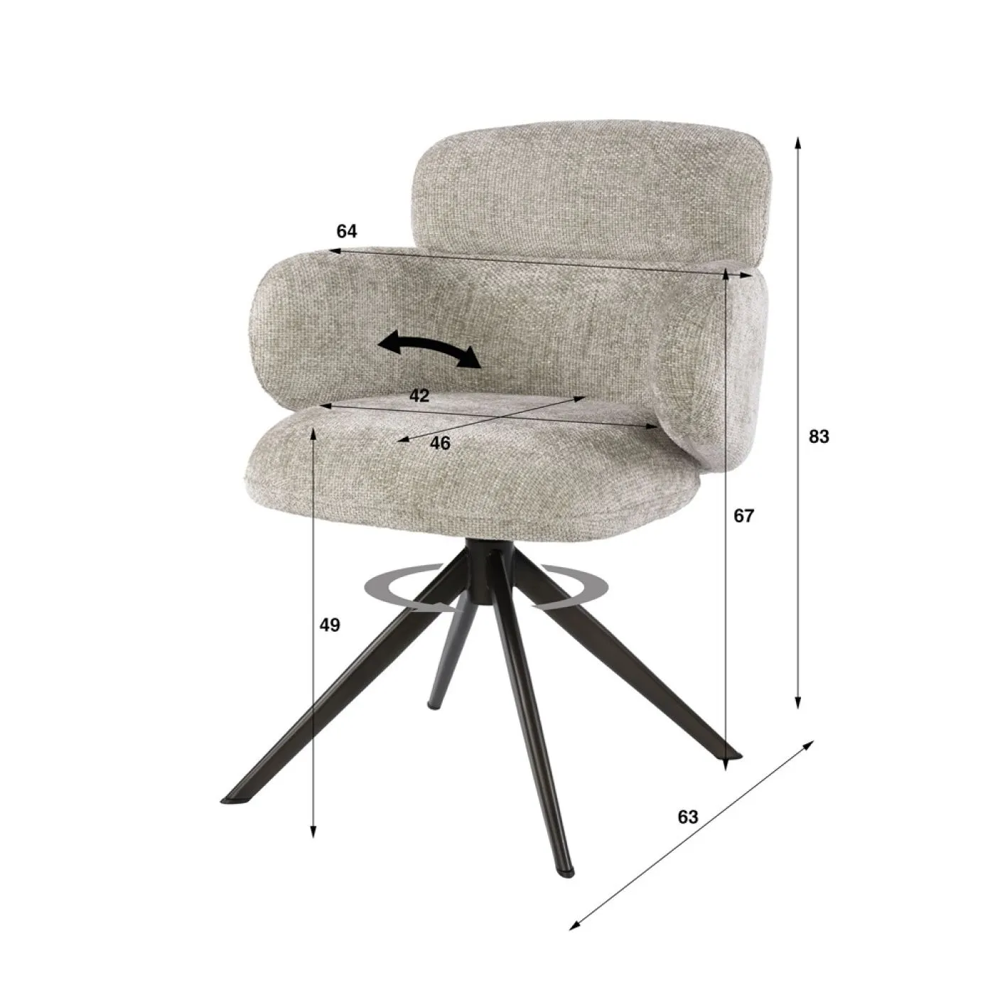 2er Set Stuhl Tano | Chenillestoff | drehbar | sand-braun