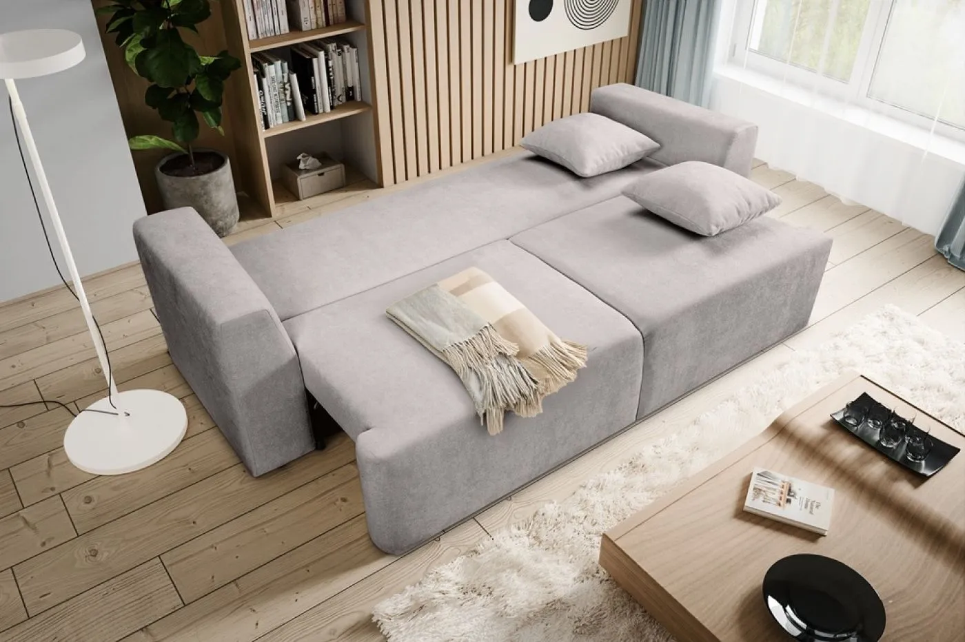 3-Sitzer Schlafsofa Point | 250cm | Webstoff | hellgrau