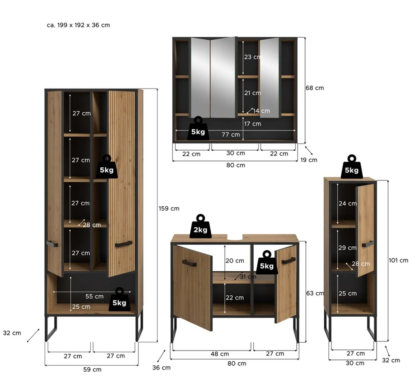 Bad Set Bagno | 4-teilig | Artisan Oak