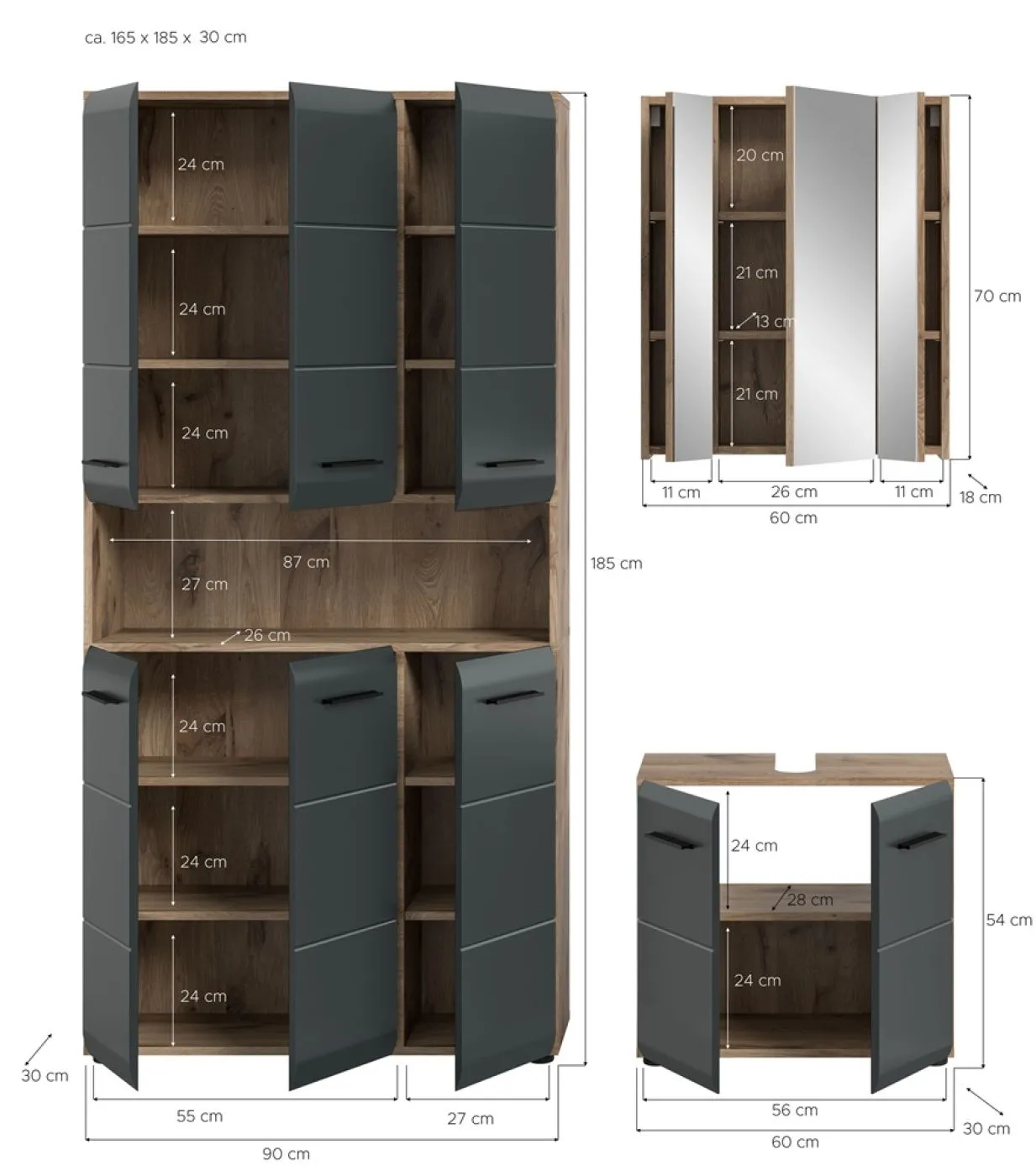 Bad Set Ice 10 | 3-teilig | Nox Oak / schwarz matt