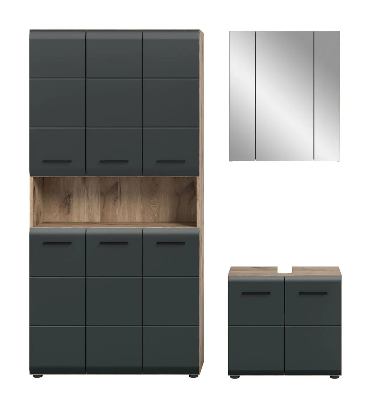 Bad Set Ice 10 | 3-teilig | Nox Oak / schwarz matt mit Badaufsatzleuchte