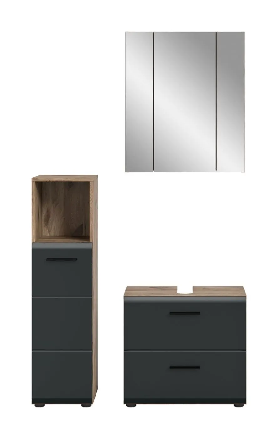Bad Set Ice 2 | 3-teilig | Nox Oak / schwarz matt mit Badaufsatzleuchte