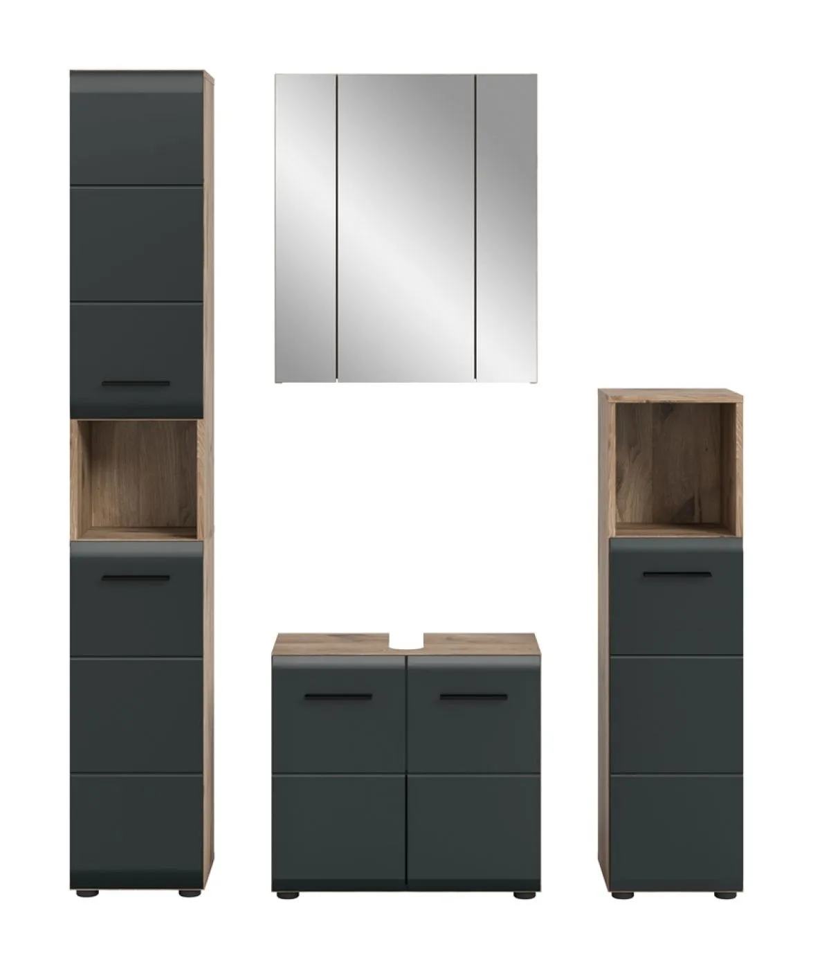 Bad Set Ice 2 | 4-teilig | Nox Oak / schwarz matt mit Aufsatzleuchte