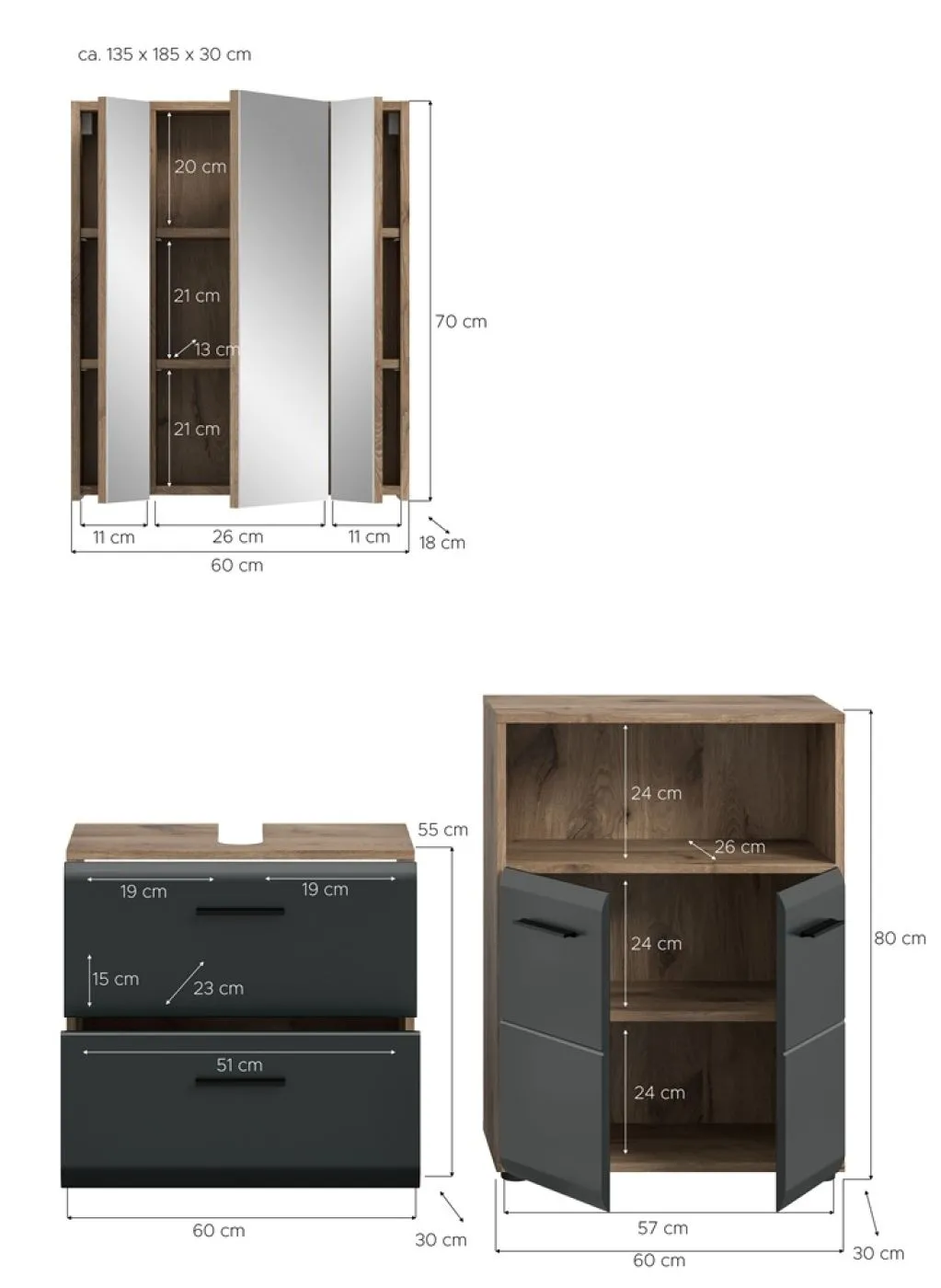 Bad Set Ice 3 | 3-teilig | Nox Oak / schwarz matt