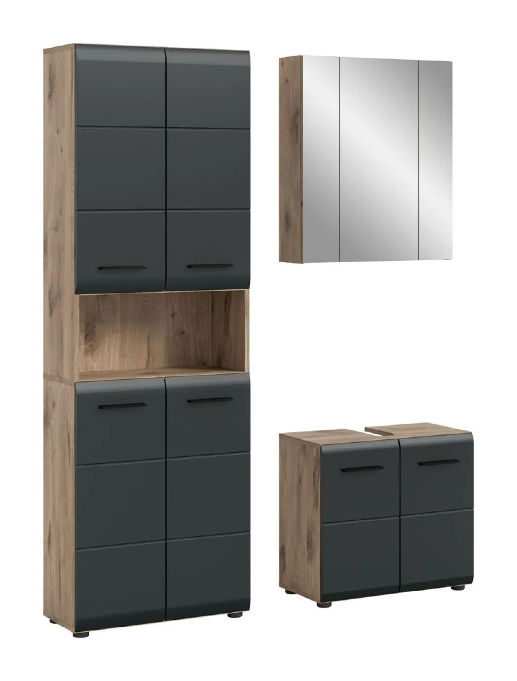 Bad Set Ice | 3-teilig | Nox Oak / schwarz matt mit Badaufsatzleuchte