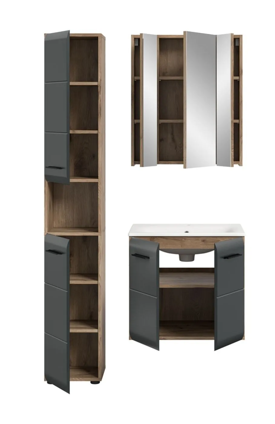 Bad Set Ice 4 | 3-teilig | Nox Oak / schwarz matt ohne