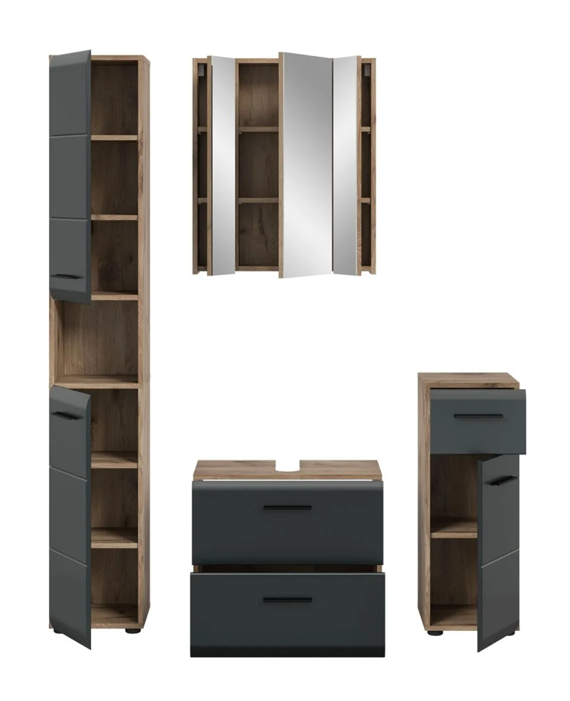 Bad Set Ice | 4-teilig | Nox Oak / schwarz matt ohne