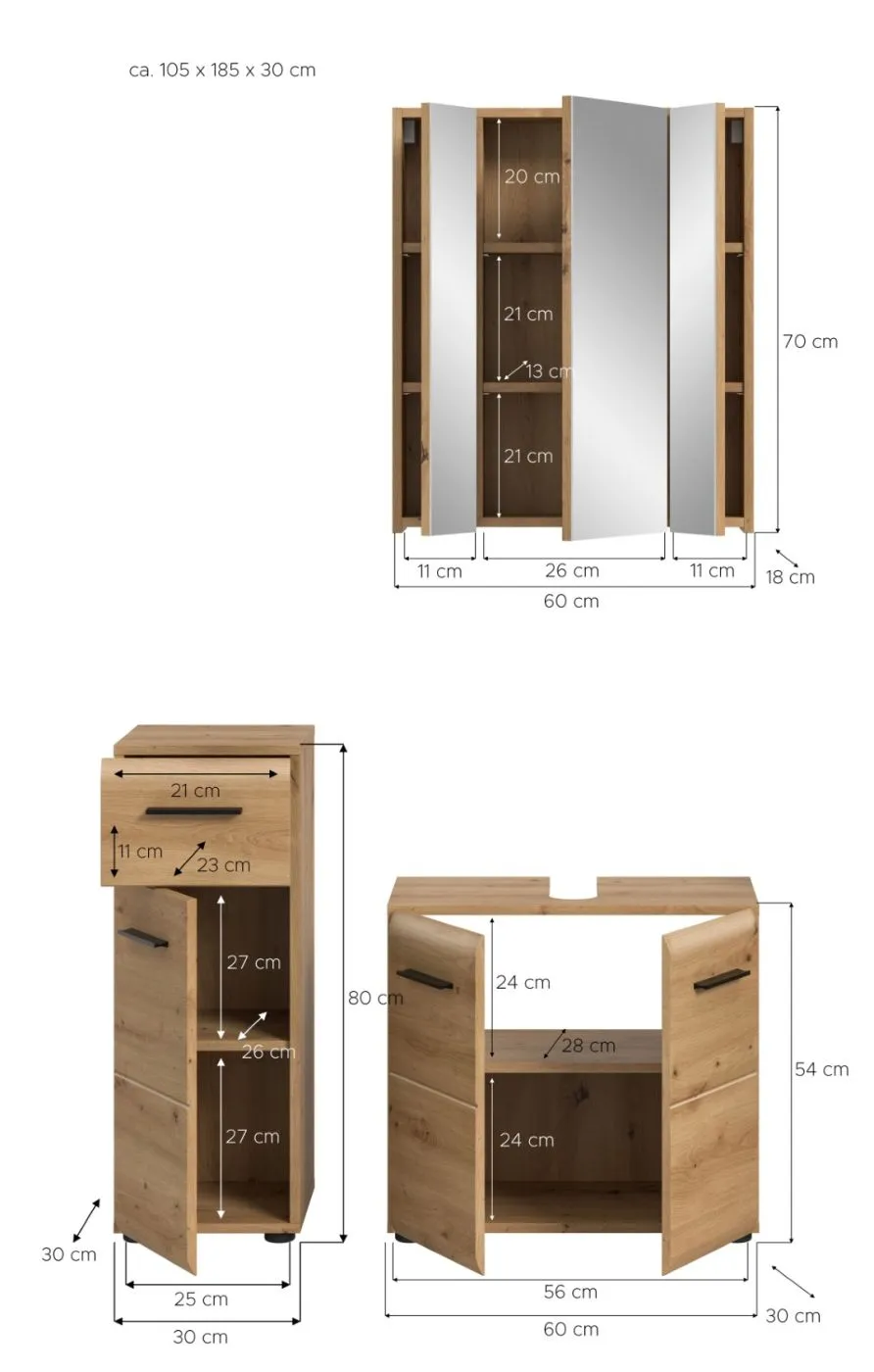 Bad Set Ice 5 | 3-teilig | Artisan Oak ohne Aufsatzleuchte