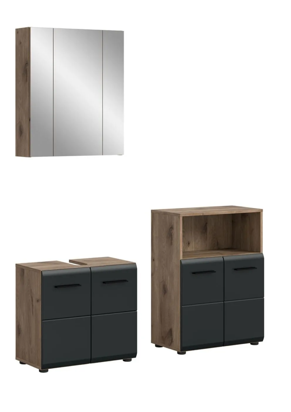 Bad Set Ice 6 | 3-teilig | Nox Oak / schwarz matt mit Aufsatzleuchte