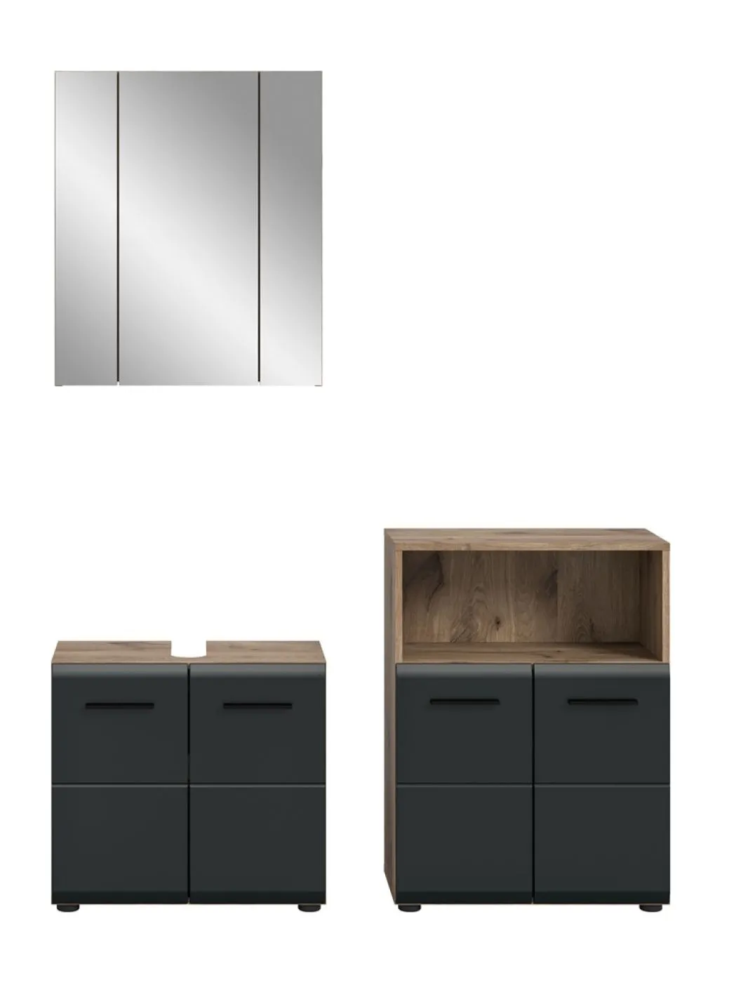 Bad Set Ice 6 | 3-teilig | Nox Oak / schwarz matt mit Aufsatzleuchte