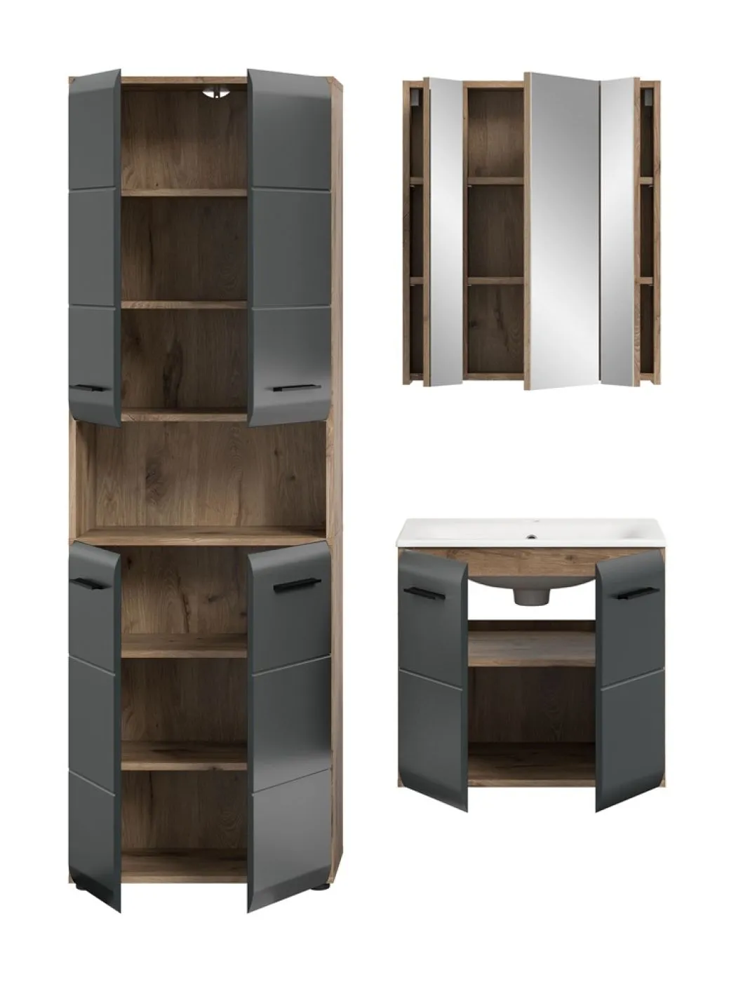 Bad Set Ice 6 | 3-teilig | Nox Oak / schwarz matt ohne
