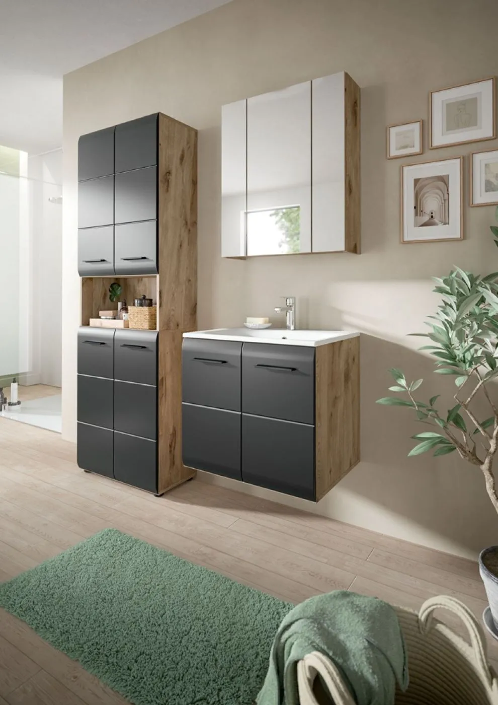 Bad Set Ice 6 | 3-teilig | Nox Oak / schwarz matt ohne