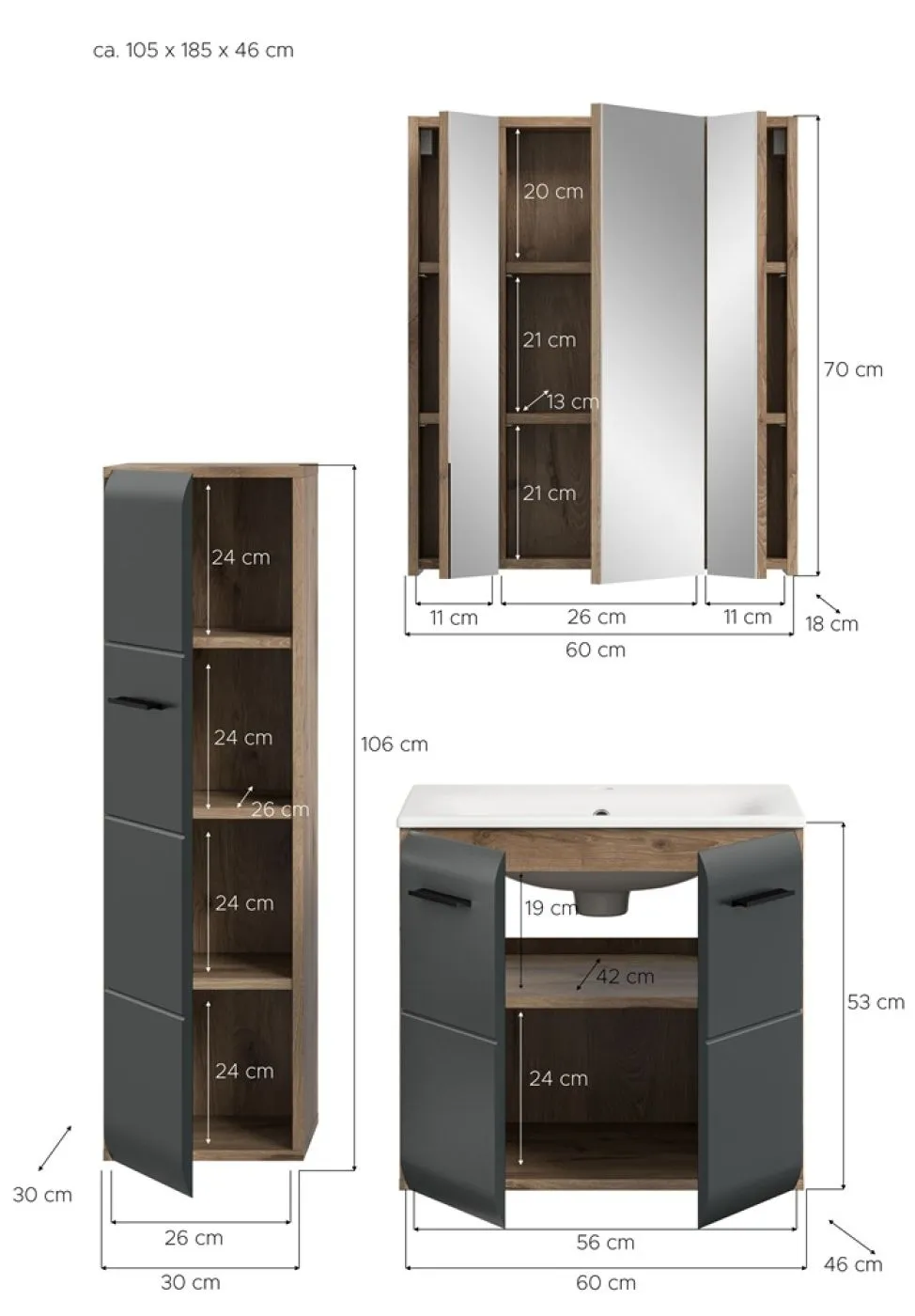 Bad Set Ice 8 | 3-teilig | Nox Oak / schwarz matt