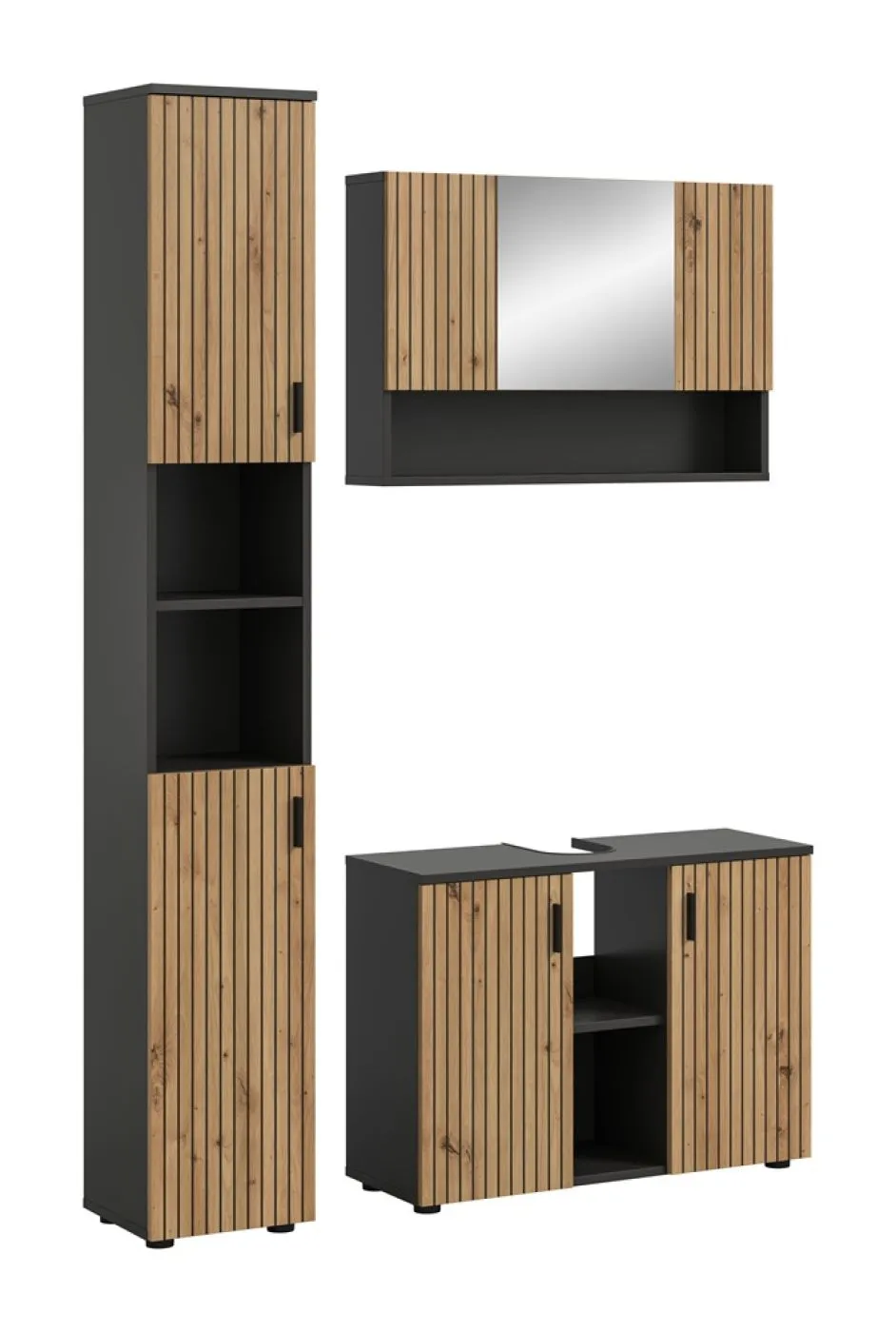 Bad Set Mone | 3-teilig | Basalt grau / Artisan Oak