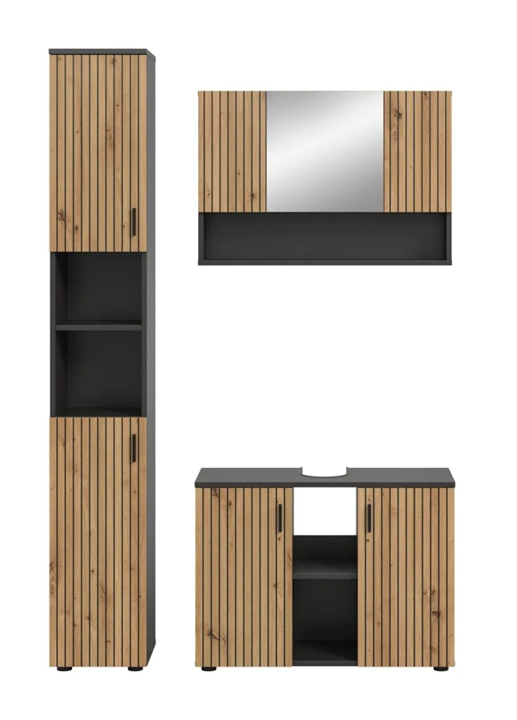 Bad Set Mone | 3-teilig | Basalt grau / Artisan Oak ohne Aufsatzleuchte