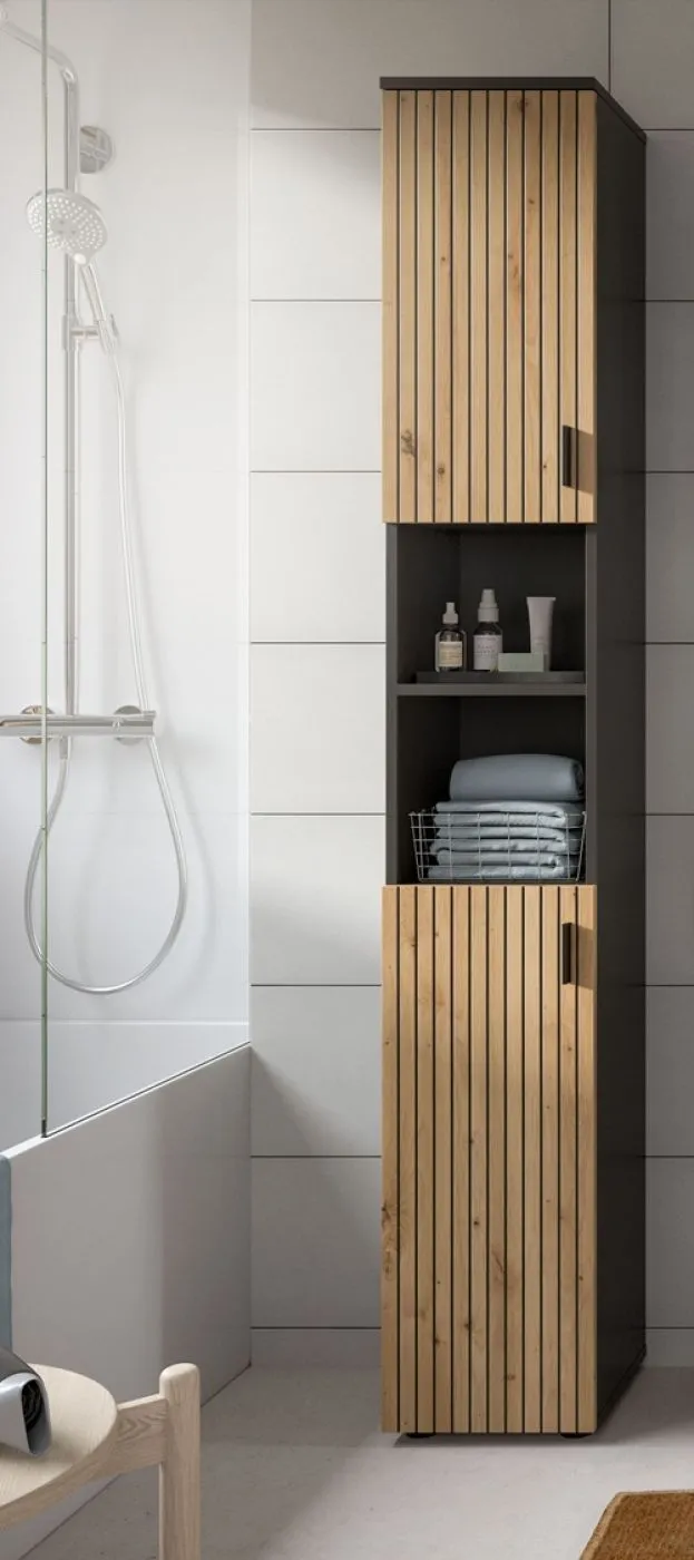 Bad Set Mone | 3-teilig | Basalt grau / Artisan Oak ohne Aufsatzleuchte