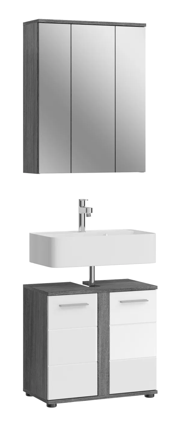 Badezimmer-Set Blake | weiß Hochglanz / rauchsilber | 2-teilig ohne Aufsatzleuchte