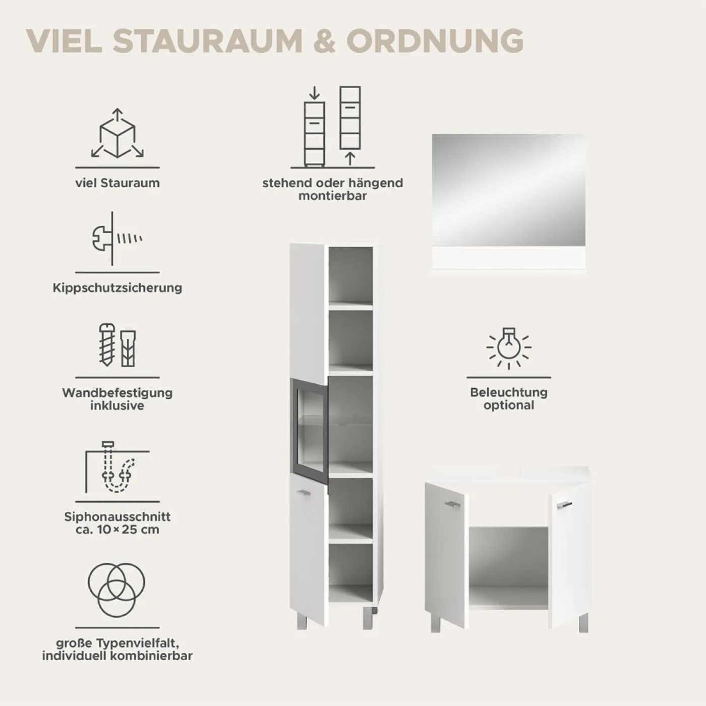 Badezimmer Set Boston 2 | 3-teilig | weiß