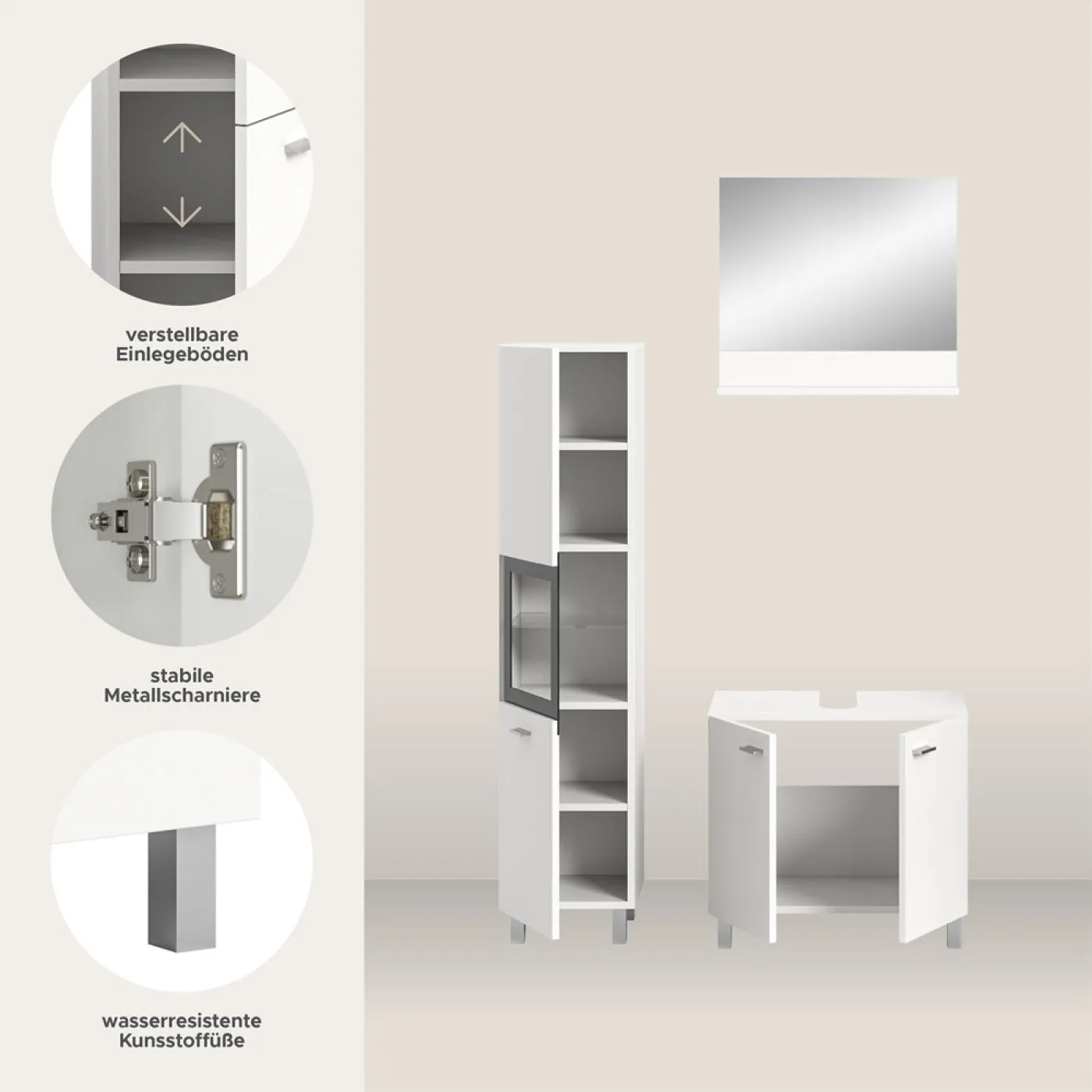 Badezimmer Set Boston 2 | 3-teilig | weiß