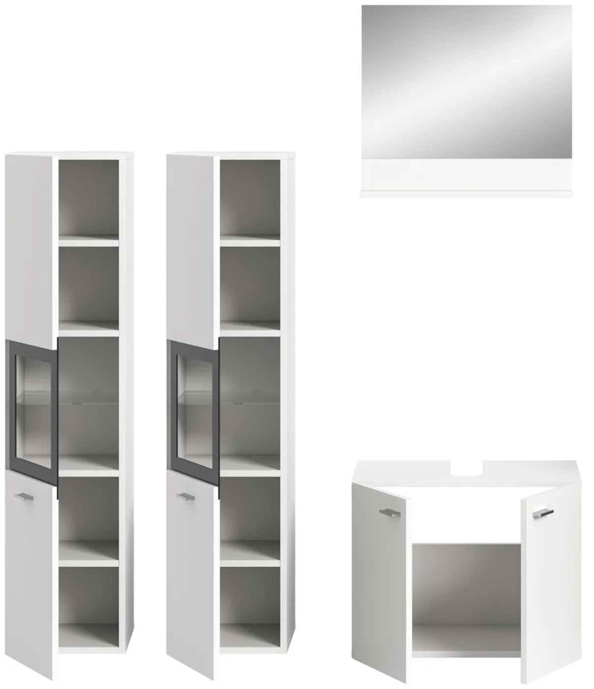 Badezimmer Set Boston 3 | 4-teilig | weiß | mit Aufsatzleuchte & Glasbodenclip