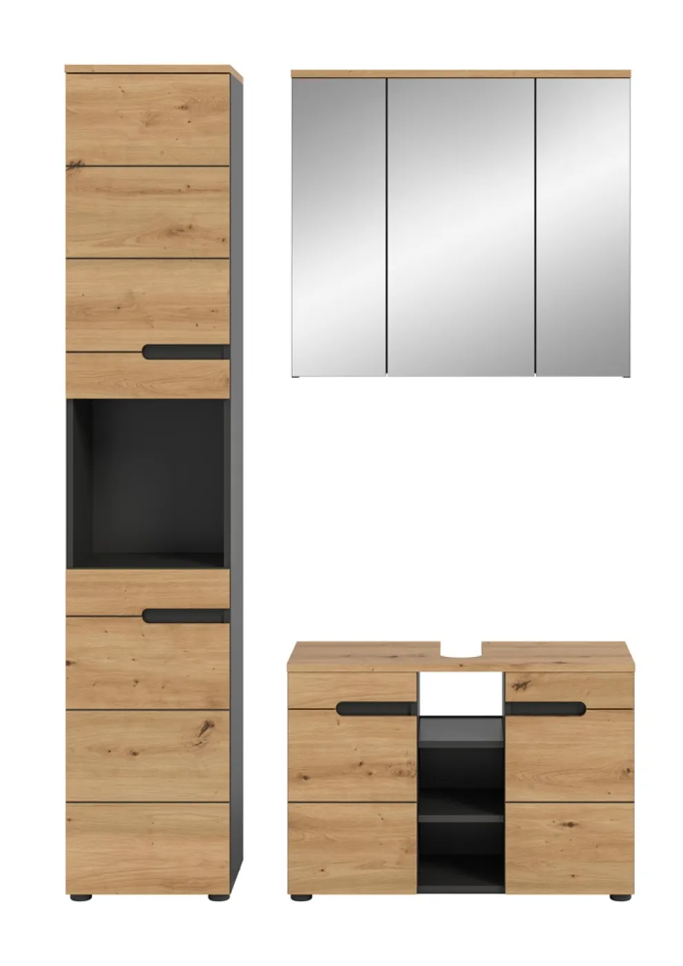 Badezimmer Set Canu 2 | 3-teilig | Artisan Eiche / Basalt grau | optional Beleuchtung