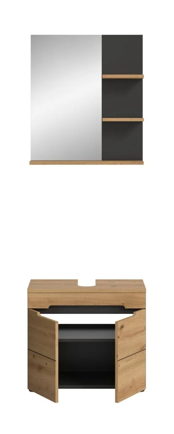 Badezimmer Set Canu | 2-teilig | Artisan Eiche / Basalt grau | optional Beleuchtung