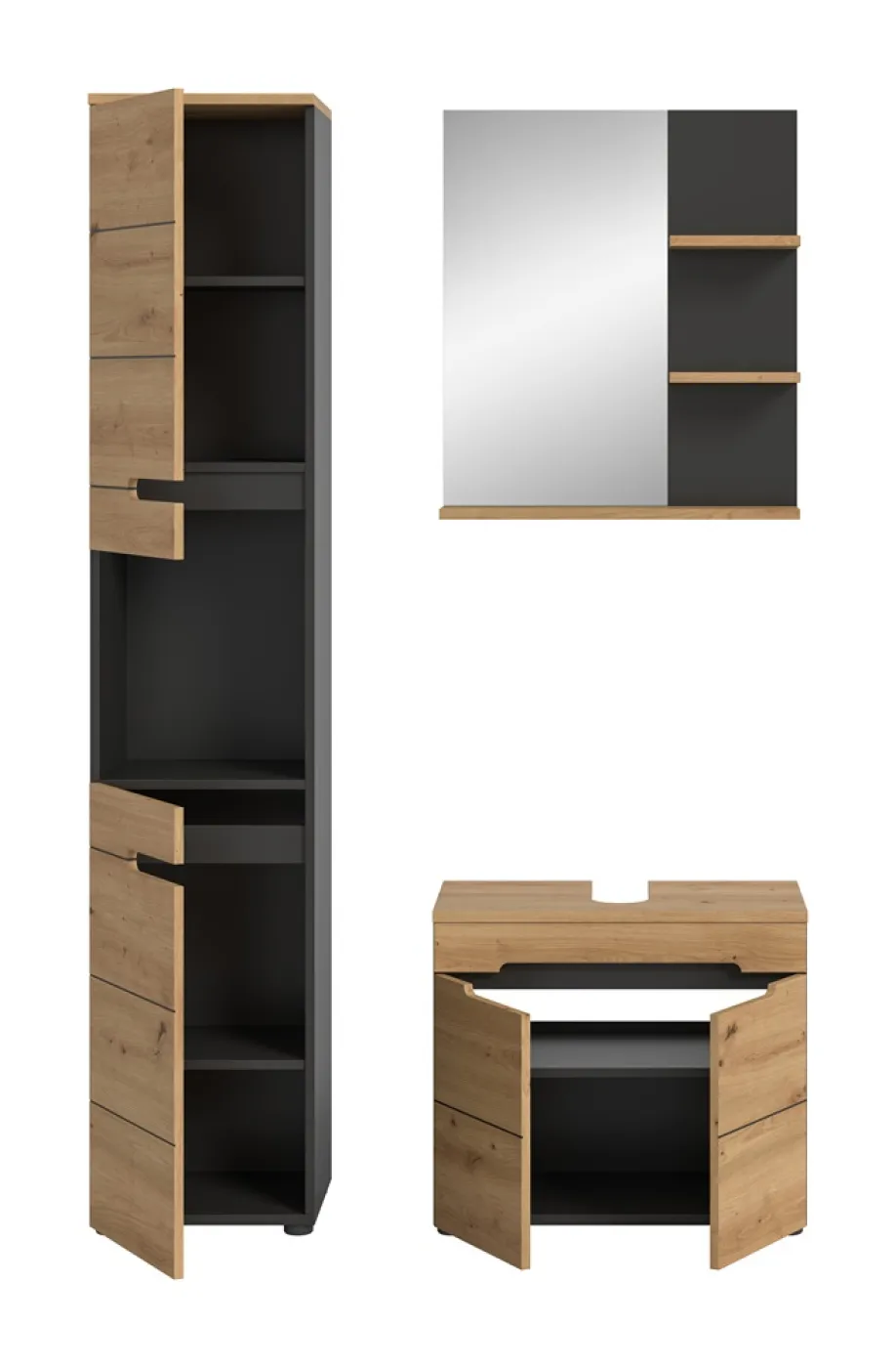 Badezimmer Set Canu | 3-teilig | Artisan Eiche / Basalt grau | mit Aufsatzleuchte