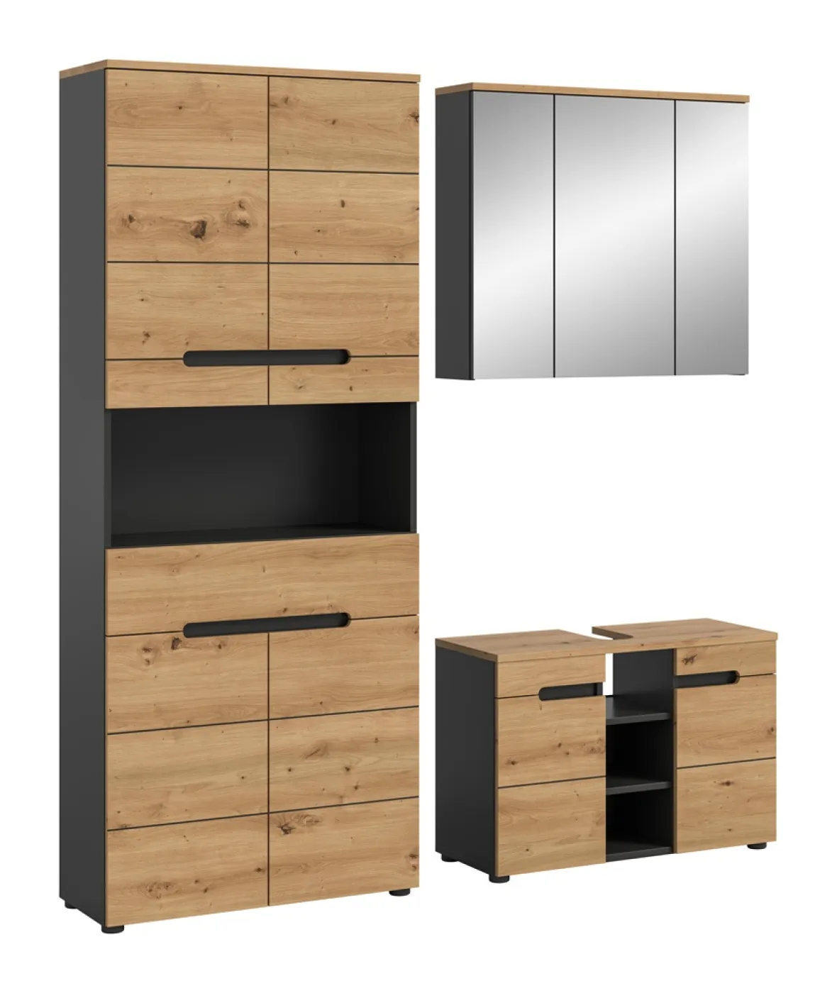 Badezimmer Set Canu 4 | 3-teilig | Artisan Eiche / Basalt grau | mit Aufsatzleuchte