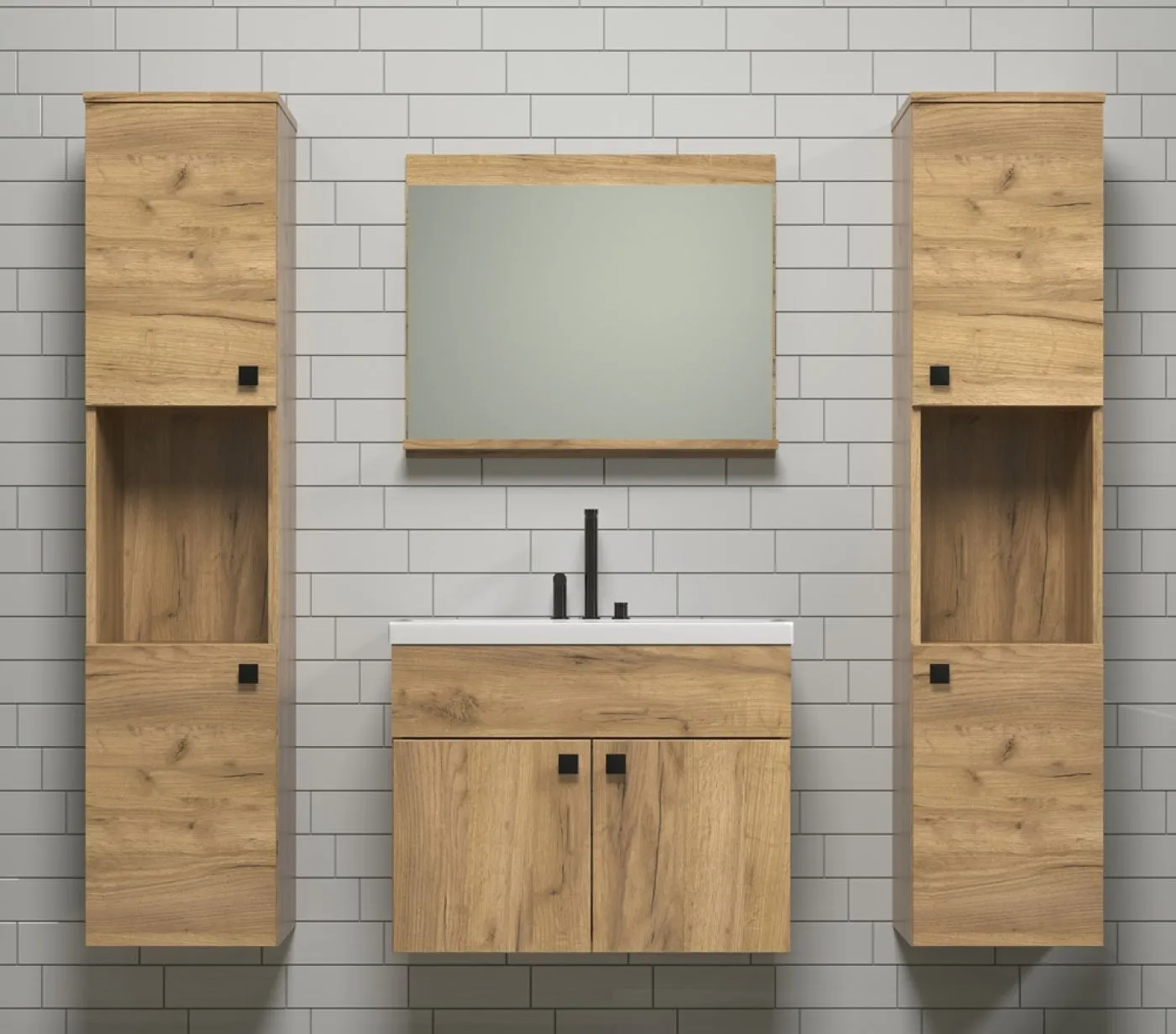 Badezimmer Set Haven | inkl. Waschbecken | Eiche Kraft Gold | 4-teilig
