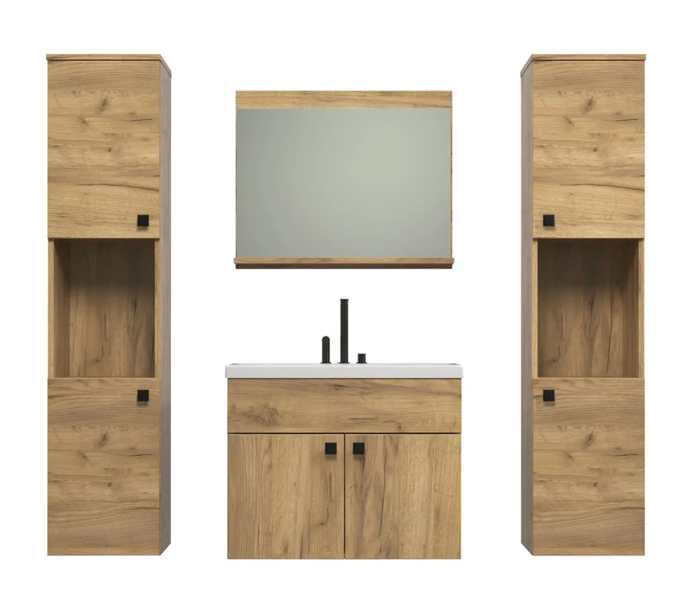 Badezimmer Set Haven | inkl. Waschbecken | Eiche Kraft Gold | 4-teilig