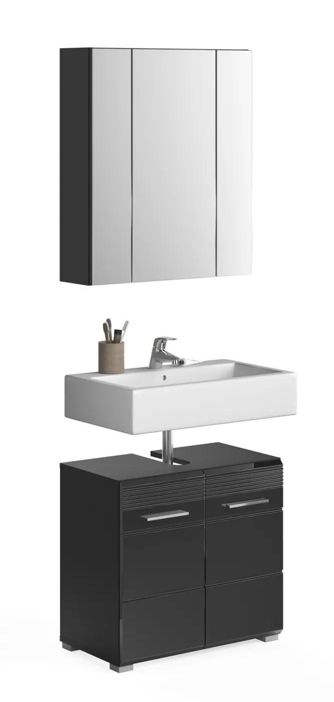 Badezimmer-Set Linus | schwarz Hochglanz | 2-teilig